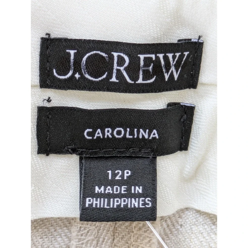 J. Crew Petite Carolina Flare Pant Stretch Linen Blend Size P12 Ivory‎ NWT $168